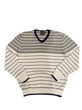Hawkings Mcgill -Neck Stripe Men’s Sweater in Gray and White Size Small